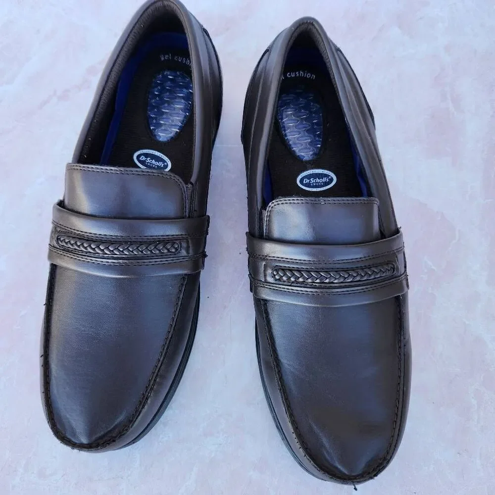 Dr.Scholls men's size 12 gel cushion slip on woven braid shoes 42V 6B brown